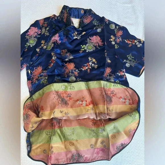 Vintage Peony Kimono Top S/M Made In Shanghai Blue Floral Collectors Costume - Picture 6 of 9
